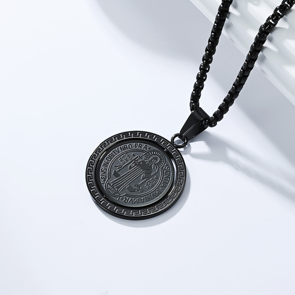 Planderful Exorcist Saint Benedict Necklace Titanium Rotating DoubleSided Pendant For Men
