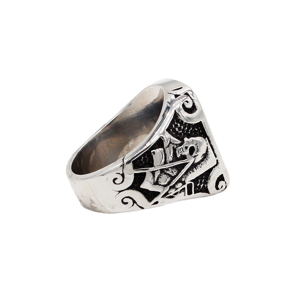 Planderful Titanium Steel Ring For Men Unisex Triangle Freemasonry Jewelry With Protective Statement