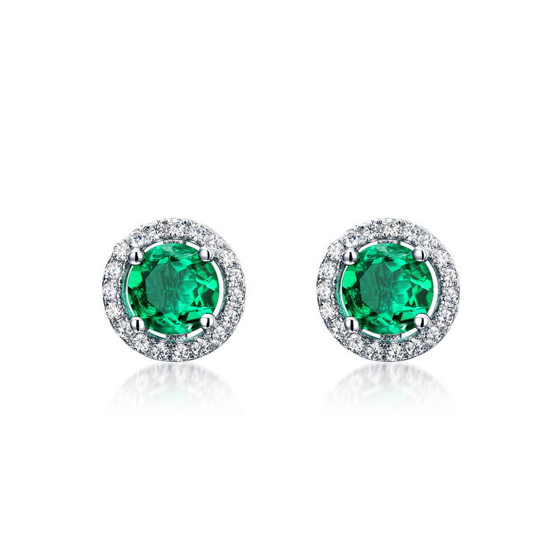 S925 Sterling Silver Lab-Grown Emerald Vintage-Inspired Stud Earrings