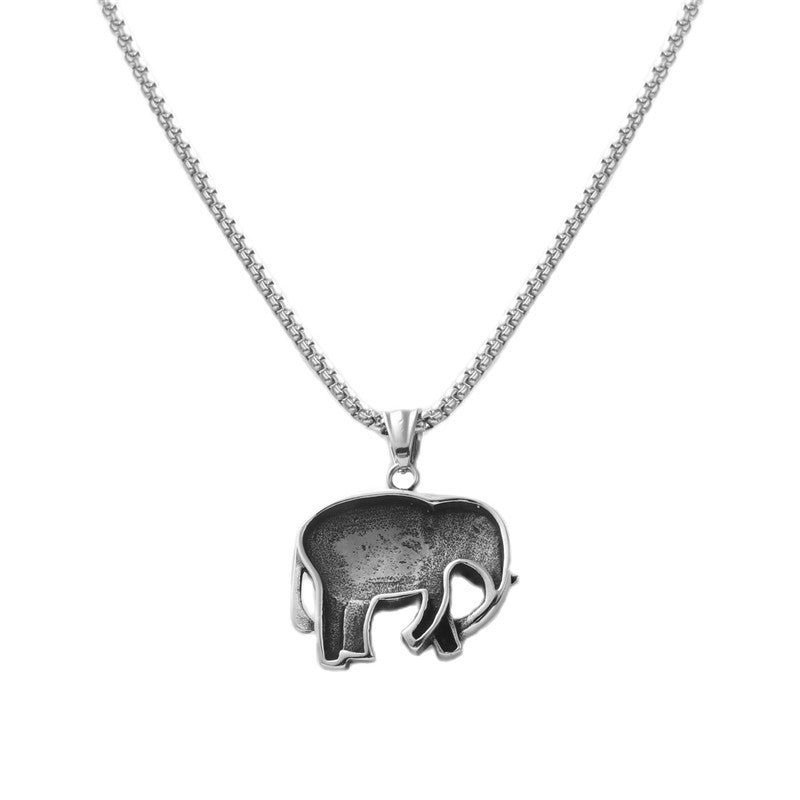 Personalized Titanium Steel Elephant Pendant Necklace for Men - Trendy Retro Design