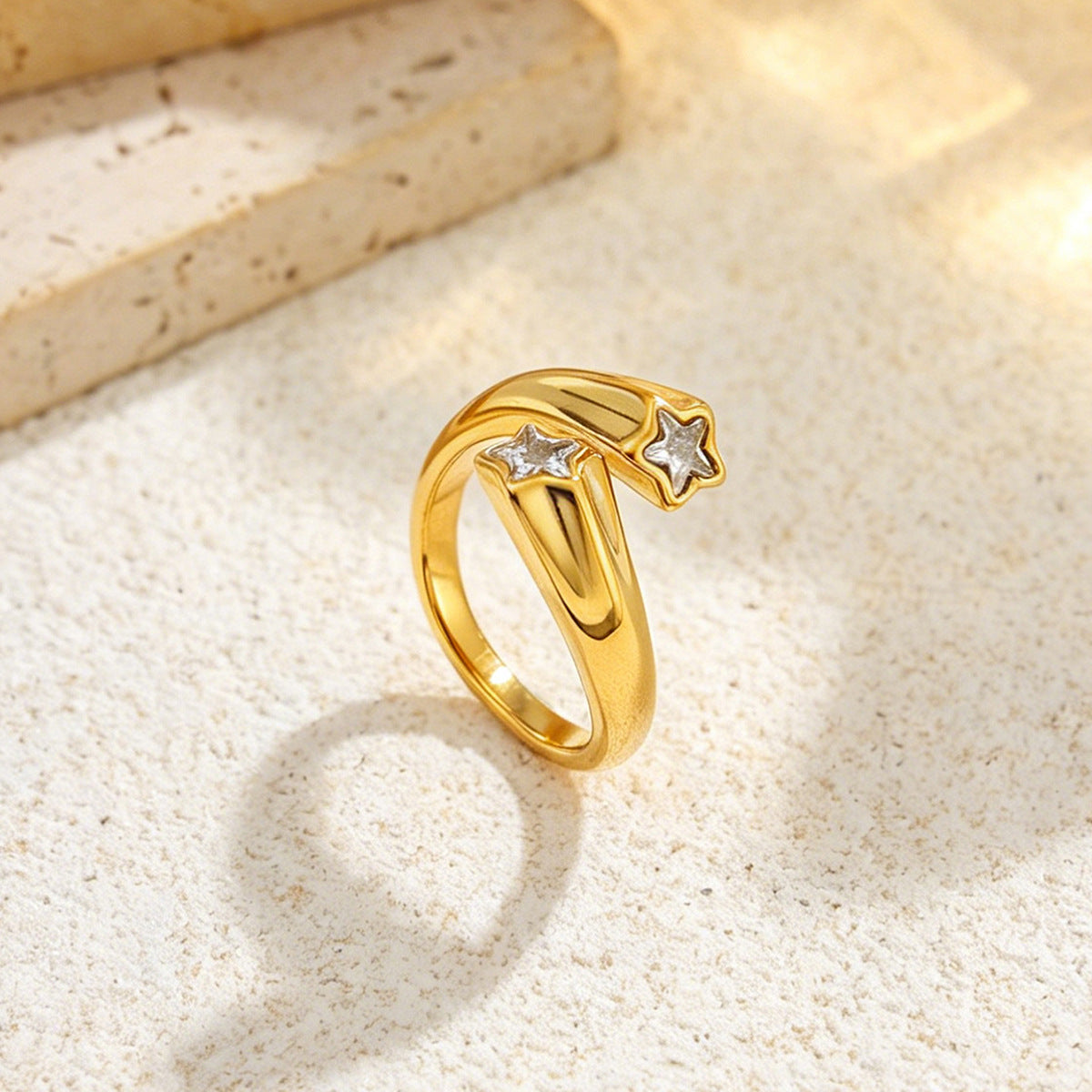 Planderful Pentagram Zircon Ring For Women Open Stainless Steel Statement Jewelry