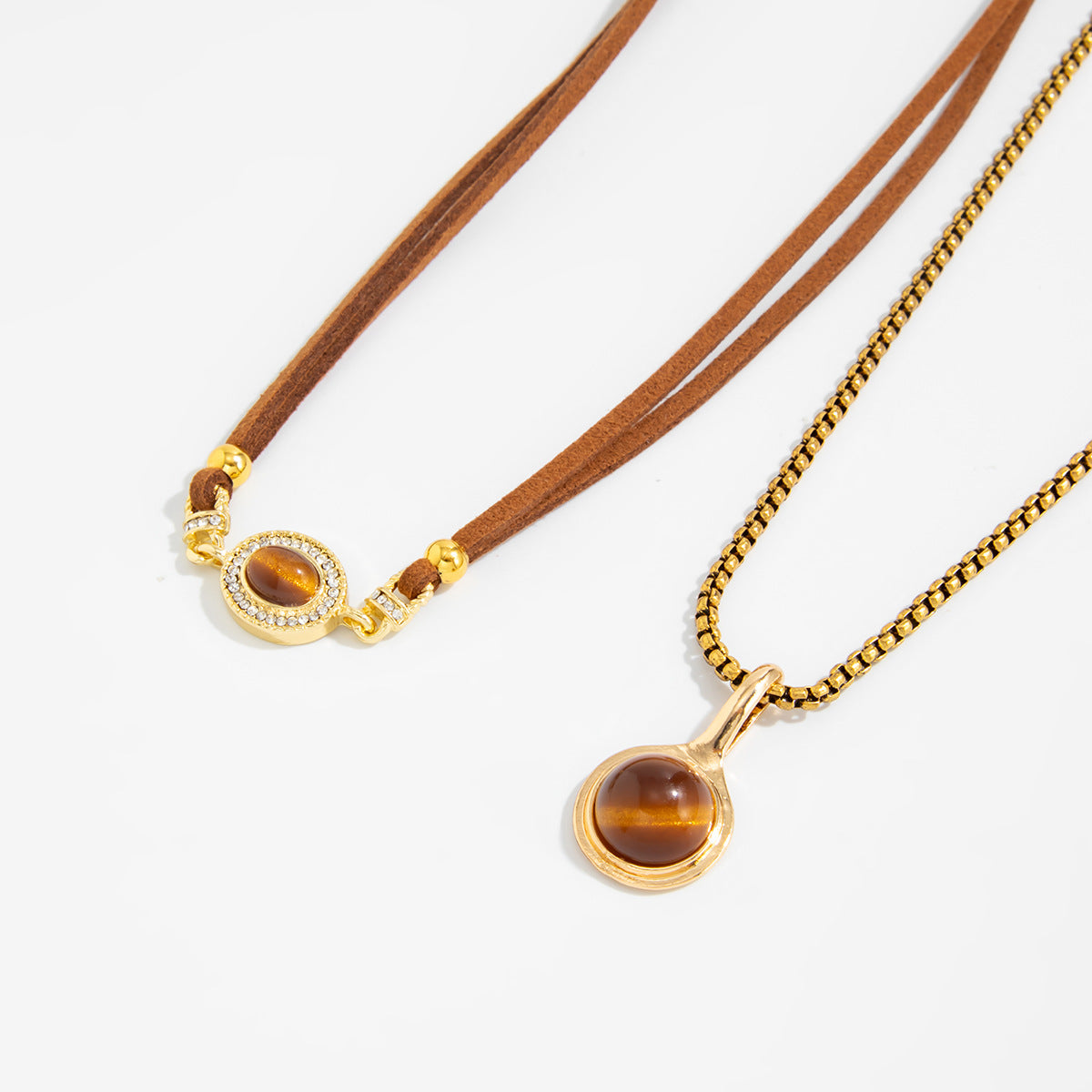 Vintage Merald-Style Tiger Stone Necklace Design With Layered Star-Shaped Sweater Chain Necklace