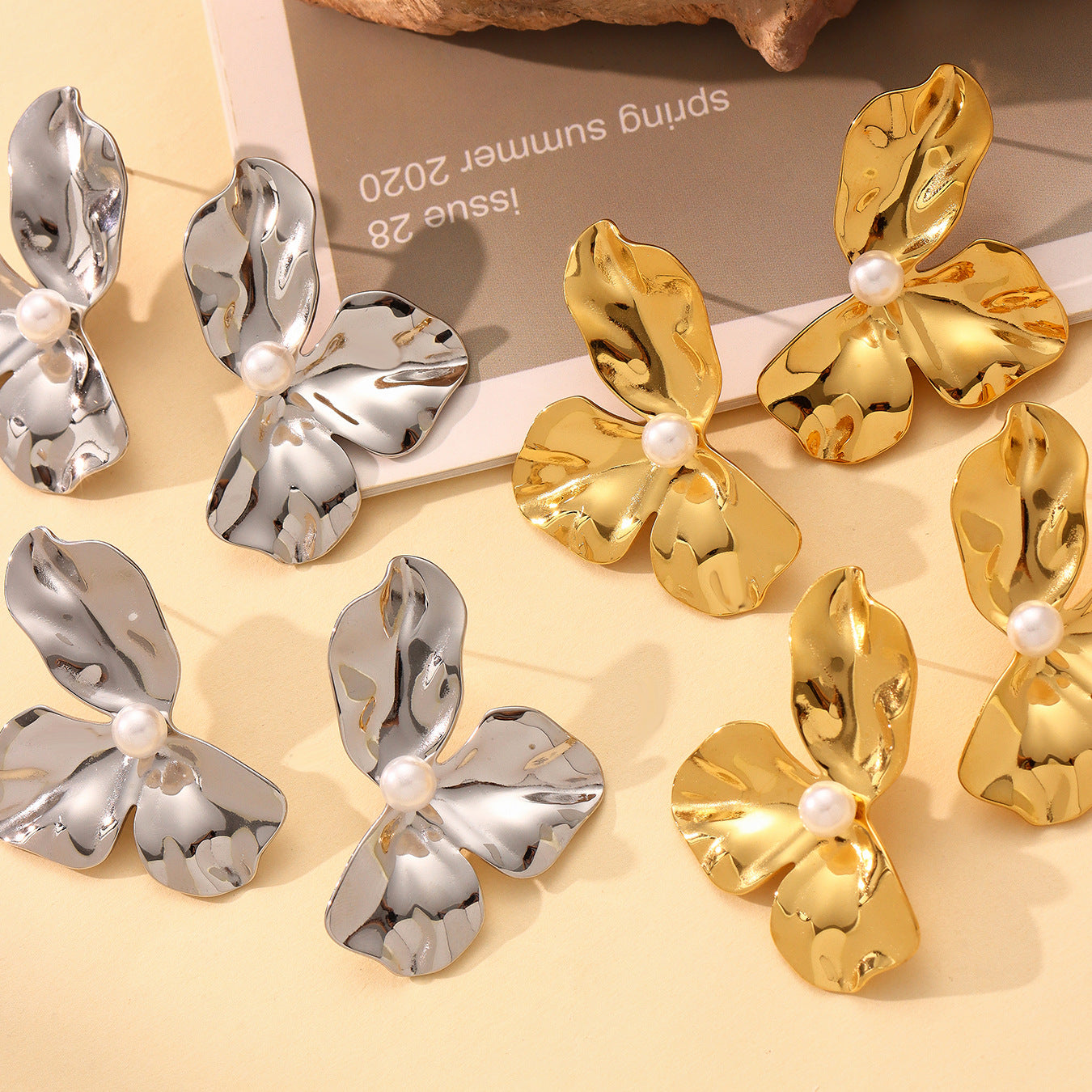 Planderful Petal Stud Earrings Women Chic Stainless Steel