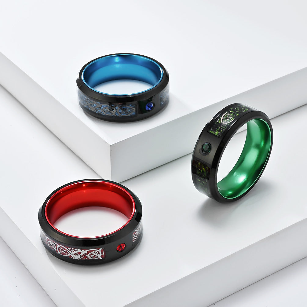 Planderful Titanium Dragon Ring For Men Nibelongen Pattern Two Color Inlaid Personalized Domineering Style Size 7 To 12