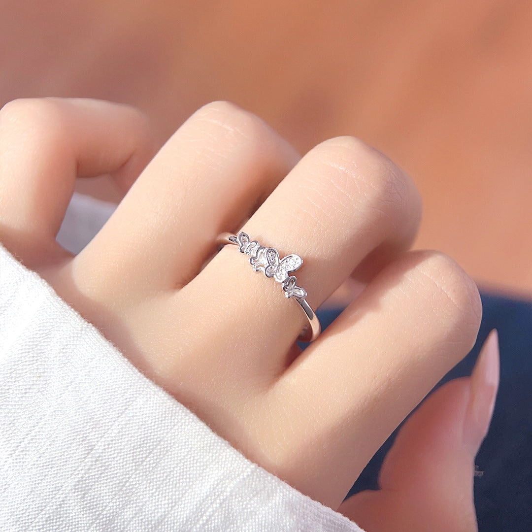 Heart Butterfly S925 Sterling Silver Women's Ring
