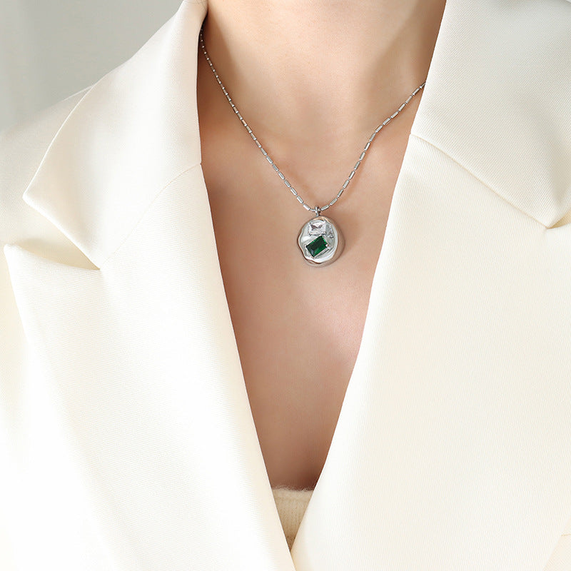 Luxurious Zircon Pendant with Irregular Titanium Steel Chain - Fashionable Commuter Necklace