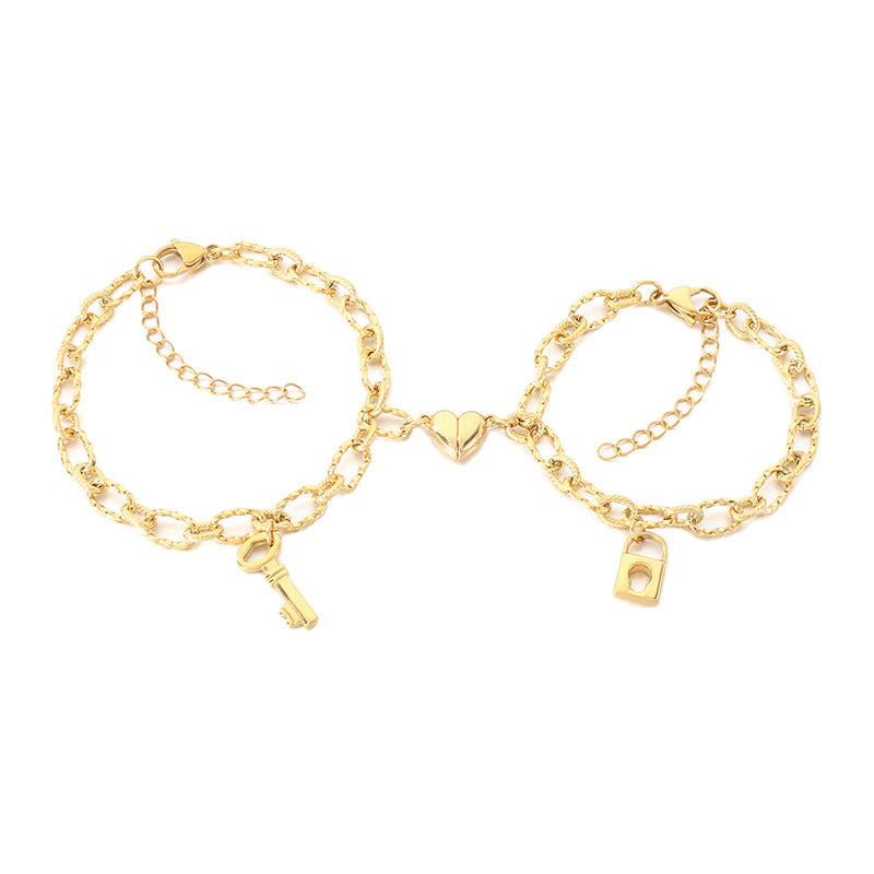 Key Love Magnet Titanium Steel Bracelet – Design Heart Lock Couple