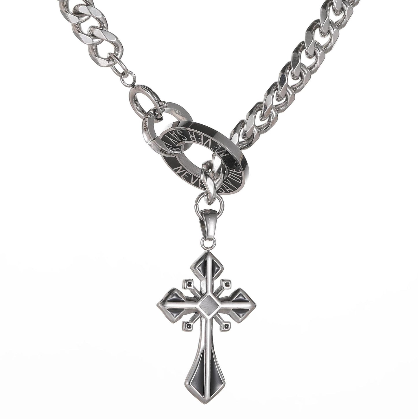 Planderful Jewelry Titanium Cross Necklace Men Cuban Link