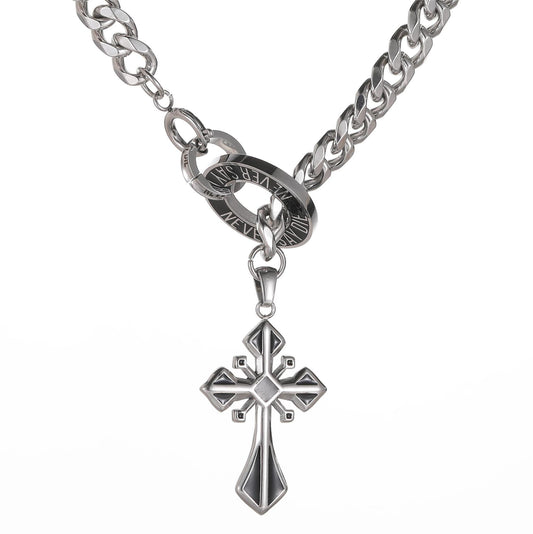 Planderful Jewelry Titanium Cross Necklace Men Cuban Link