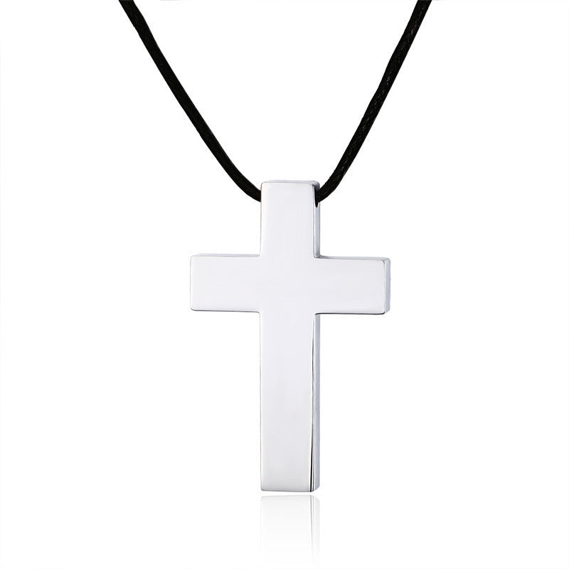Cross Pendant with Waxed Cord — Silver or Black
