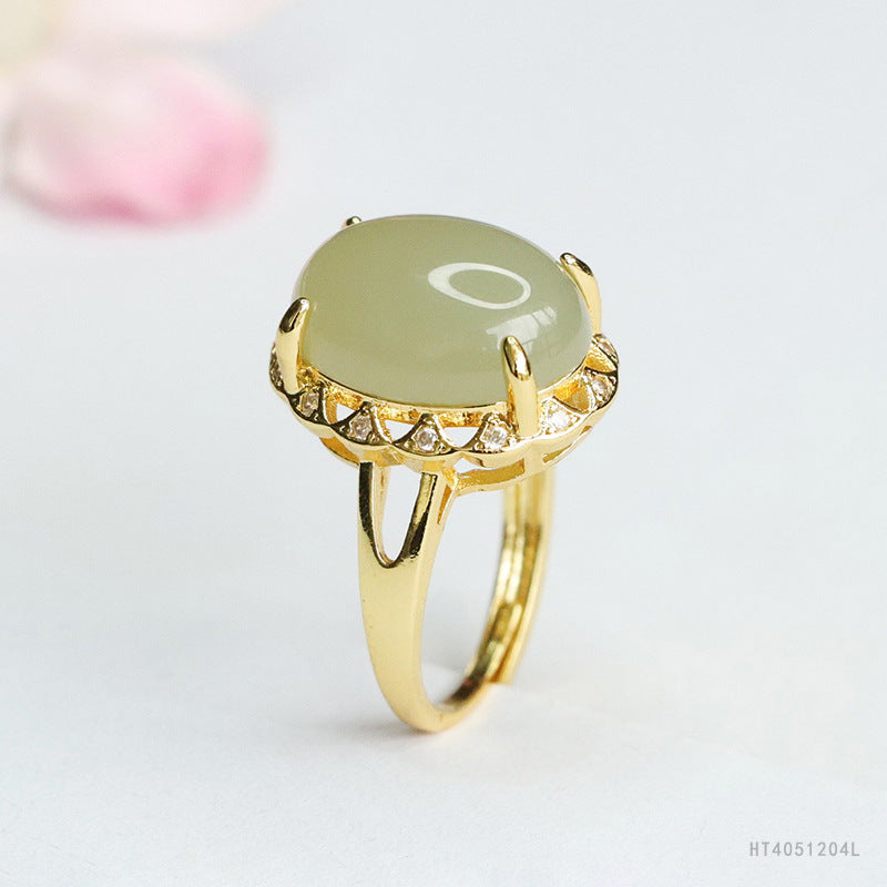 Qingshui Hetian Jade Claw-Set Ring