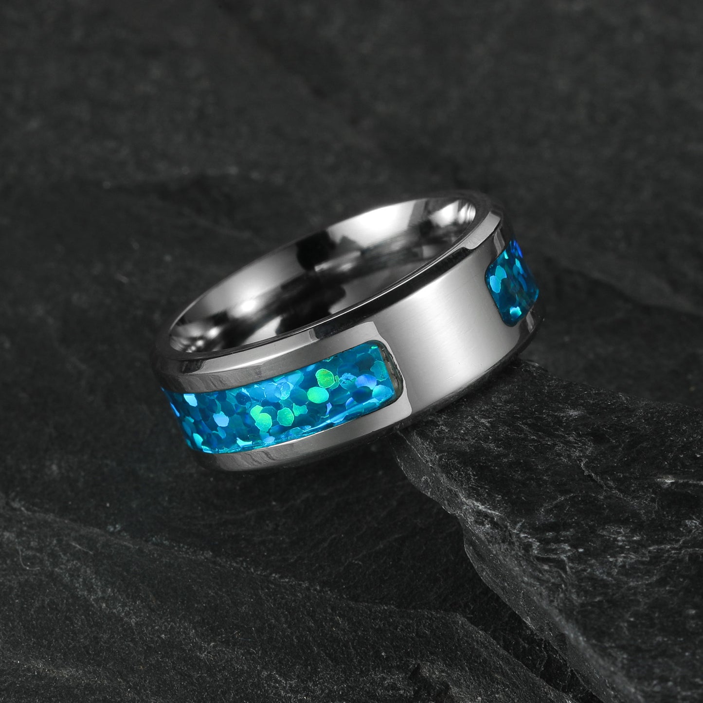 Planderful Imitation Opal Ring Unisex Steel Inlay Everyday Genie Collection Durable Jewelry