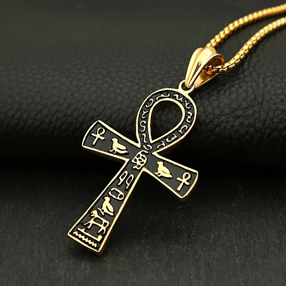 Punk Cross Egyptian Stainless Steel Men's Pendant Necklace