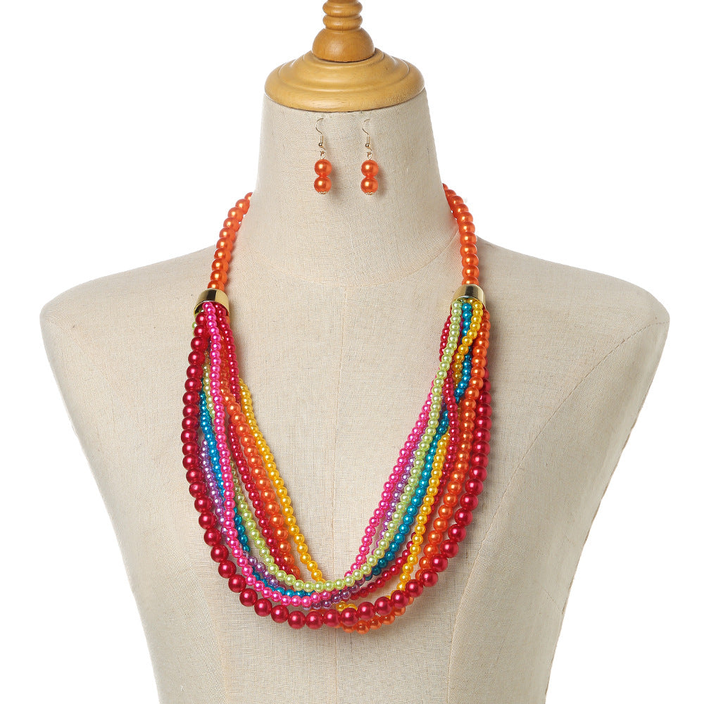 Planderful Savanna Rhythms Necklace and Earrings Set – Elegant Multi-Layer Design