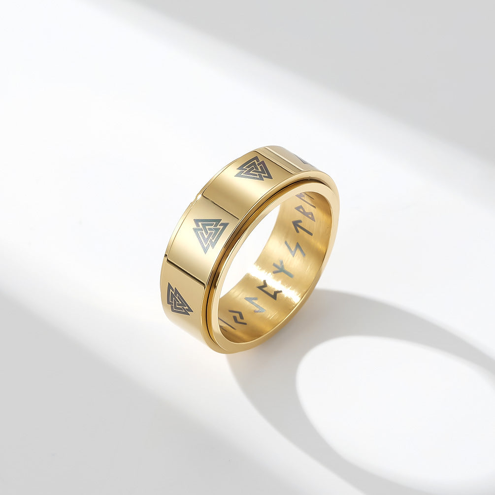 Planderful Celtic Eternal Triangle Knot Rotating Stainless Steel Ring For Men Premium Nordic Viking Jewelry