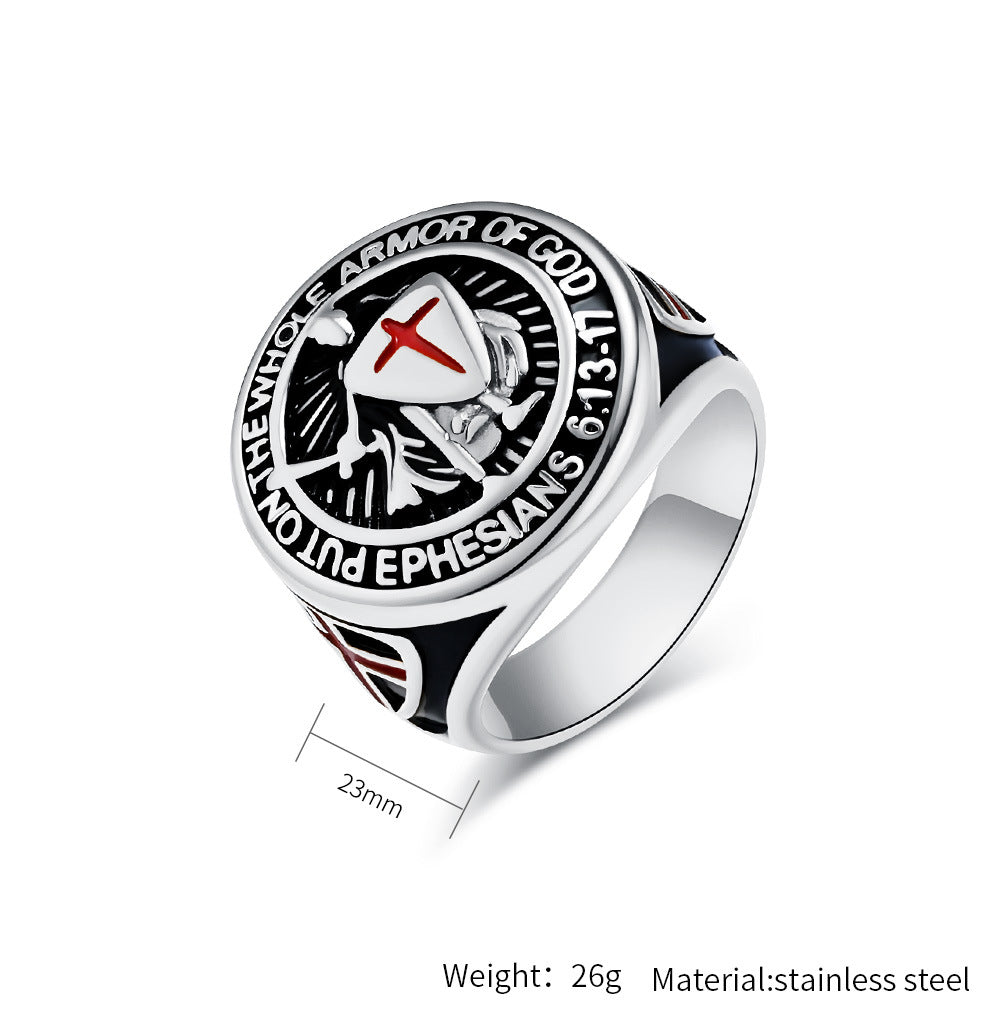Planderful Stainless Steel Ring Templar Shield Cross Retro Hip Hop Bold For Men Who Love Streetwear