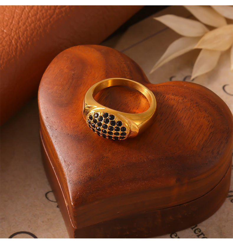 Luxurious Geometric Zircon Titanium Steel Gold-Plated Ring