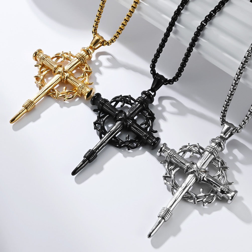 Punk Cross Stainless Steel Men's Pendant Necklace