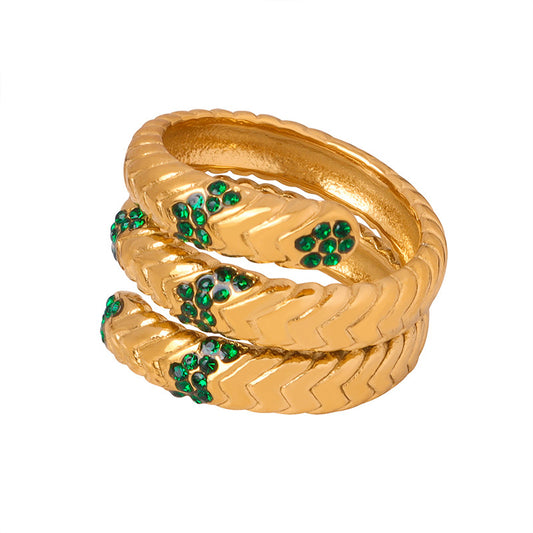 Luxury European-American Retro Style Gold-Plated Zircon Open Ring