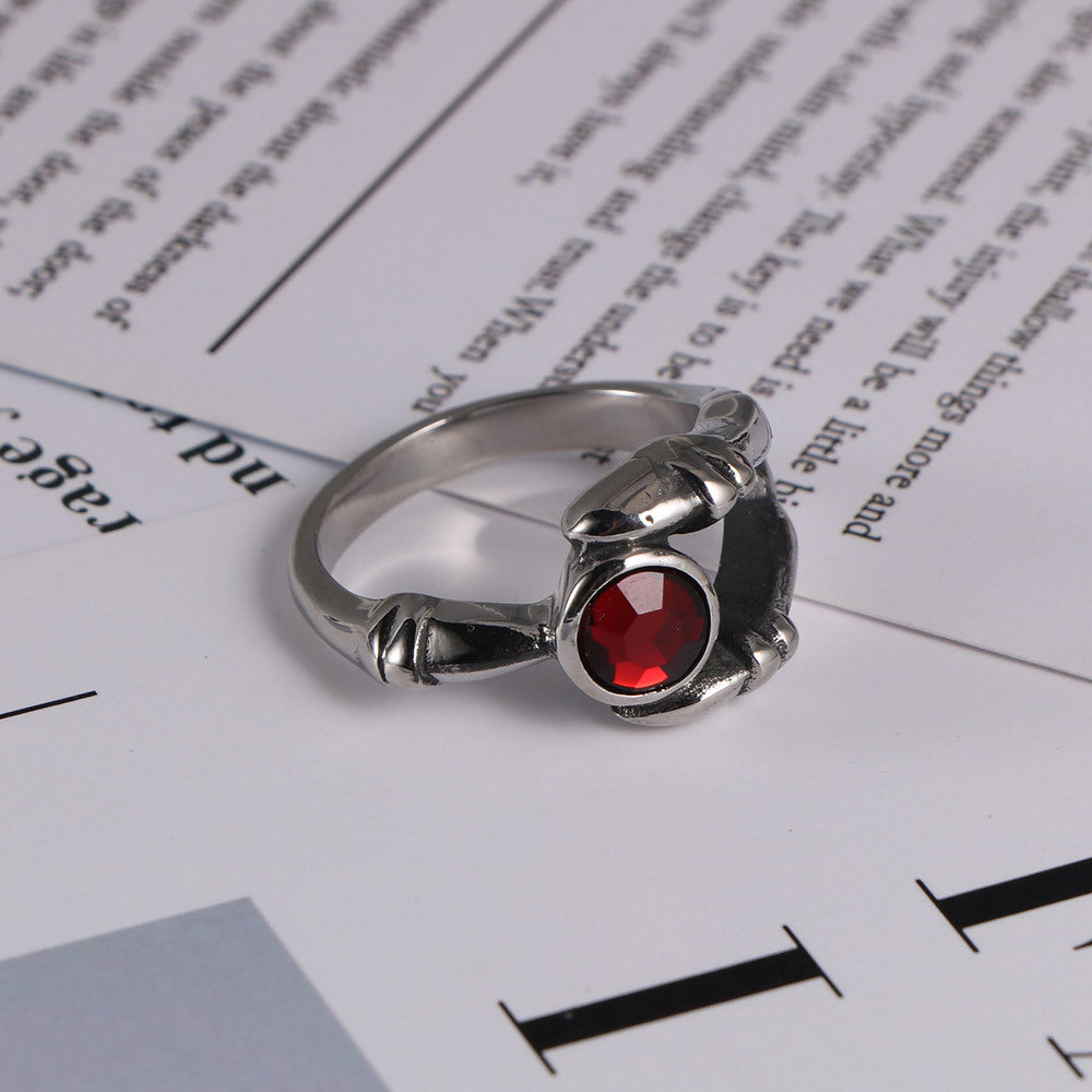 Retro Gothic Red Titanium Steel Ring for Men and Women with Zircon Accent - Trendy Domineering Fashion Ring for Index Finger