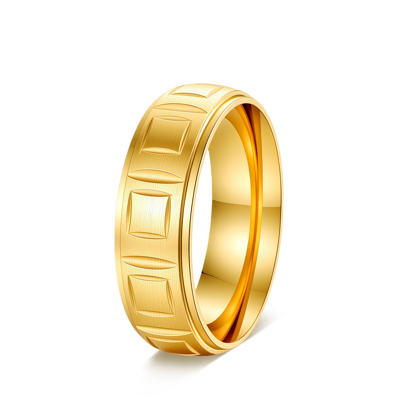 Stainless Steel Ring Unisex Retro Square Pattern Engraving Fade Resistant Durable Planderful