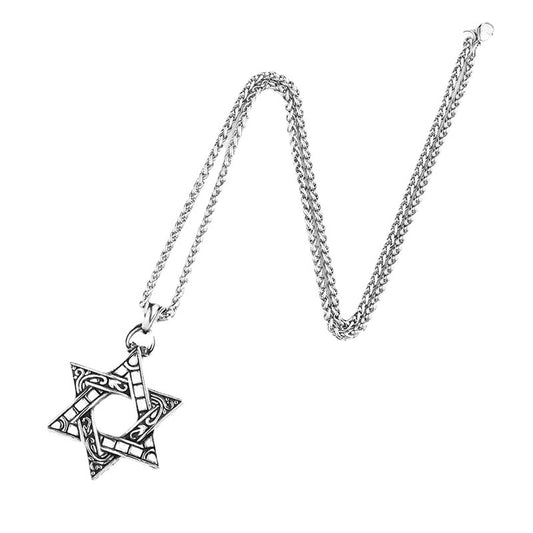 Titanium Steel Retro Hexagram Pendant for Men - European and American Style Jewelry