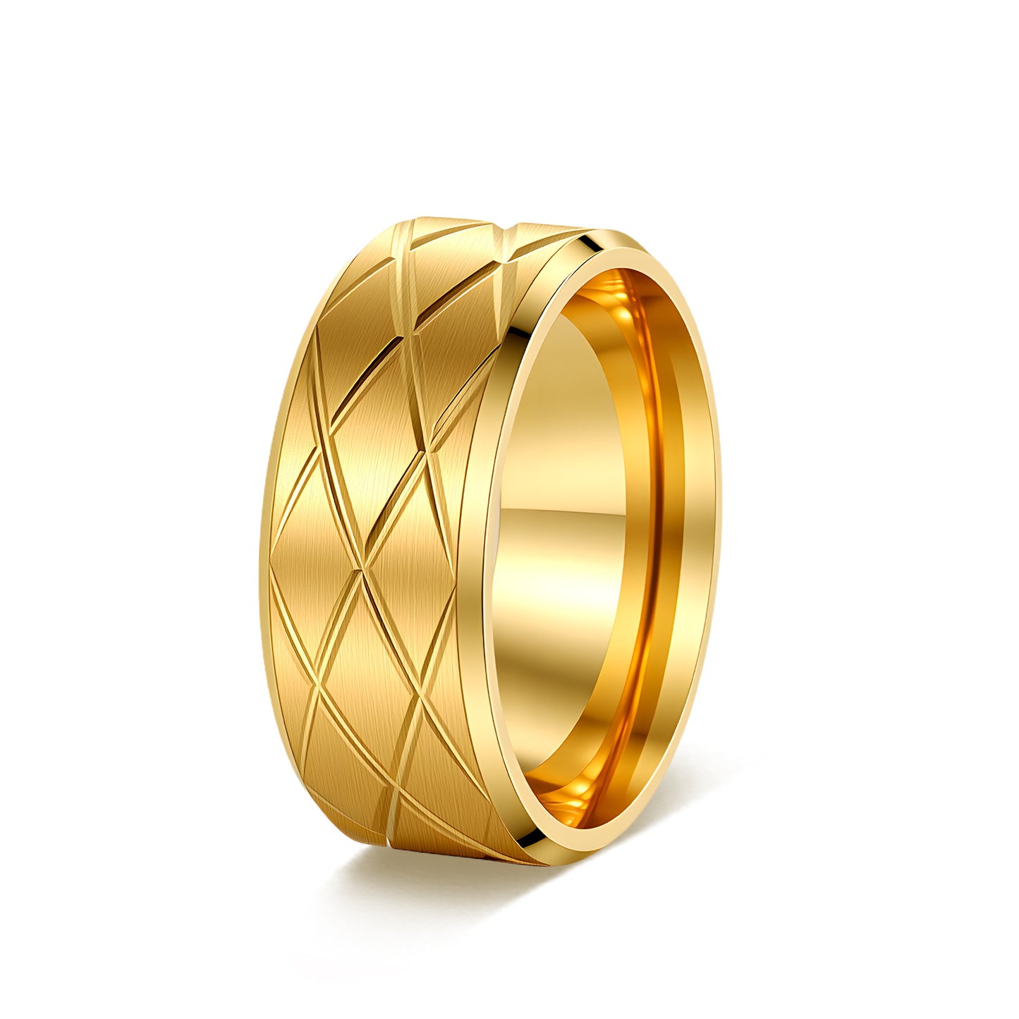 Planderful Rhombus Couple Stainless Steel Ring Engraved With Protection Statement Unisex Gift