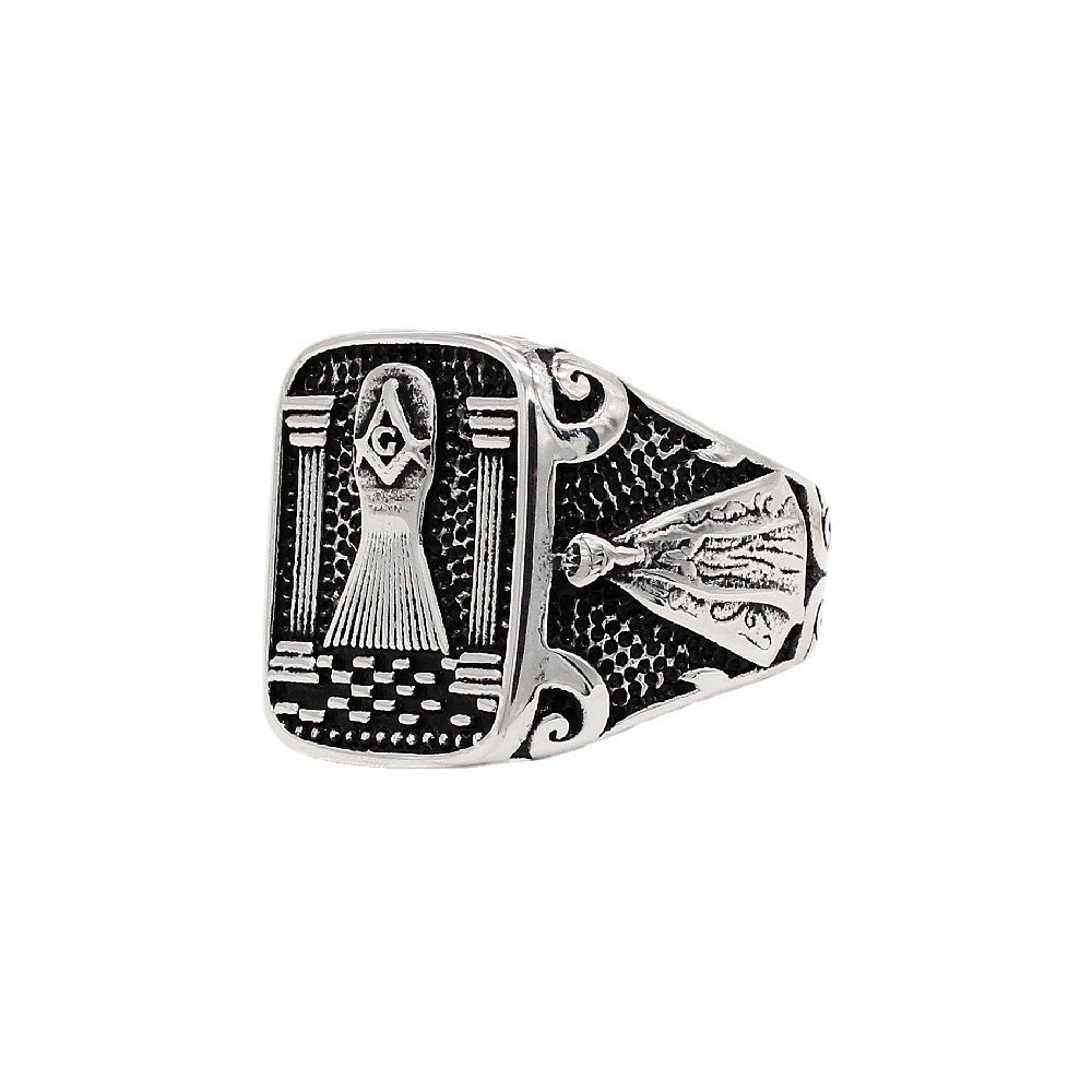 Planderful Titanium Steel Ring For Men Unisex Triangle Freemasonry Jewelry With Protective Statement