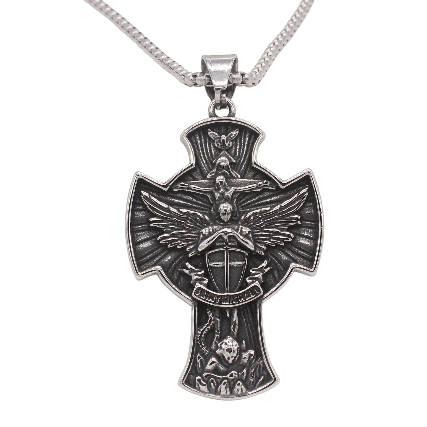 Planderful Jewelry Vintage Angel Wing Cross Pendant For Men In Steel For Everyday Wear