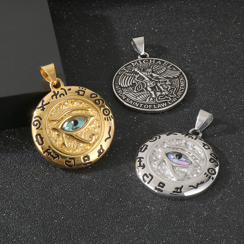 Planderful Men's Eye of Horus Pendant Titanium Necklace