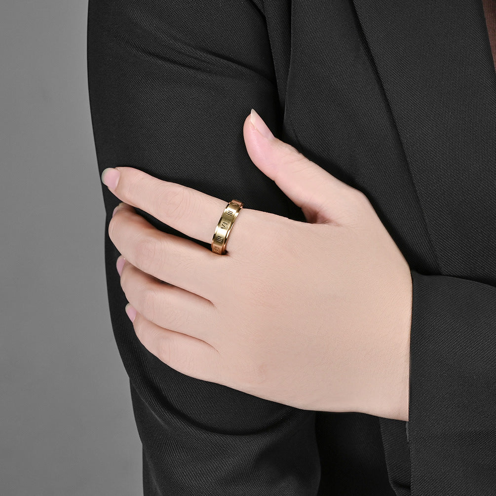 Cross-Border Roman Numerals Titanium Steel Ring for Women and Men