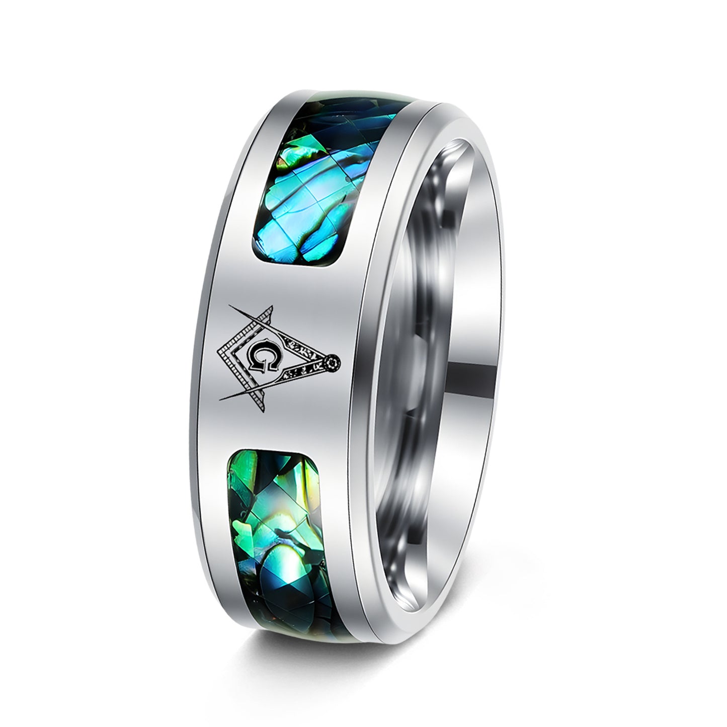 Planderful Collection Everyday Genie Premium Abalone Inlay Stainless Steel Ring Unisex For Men And Women