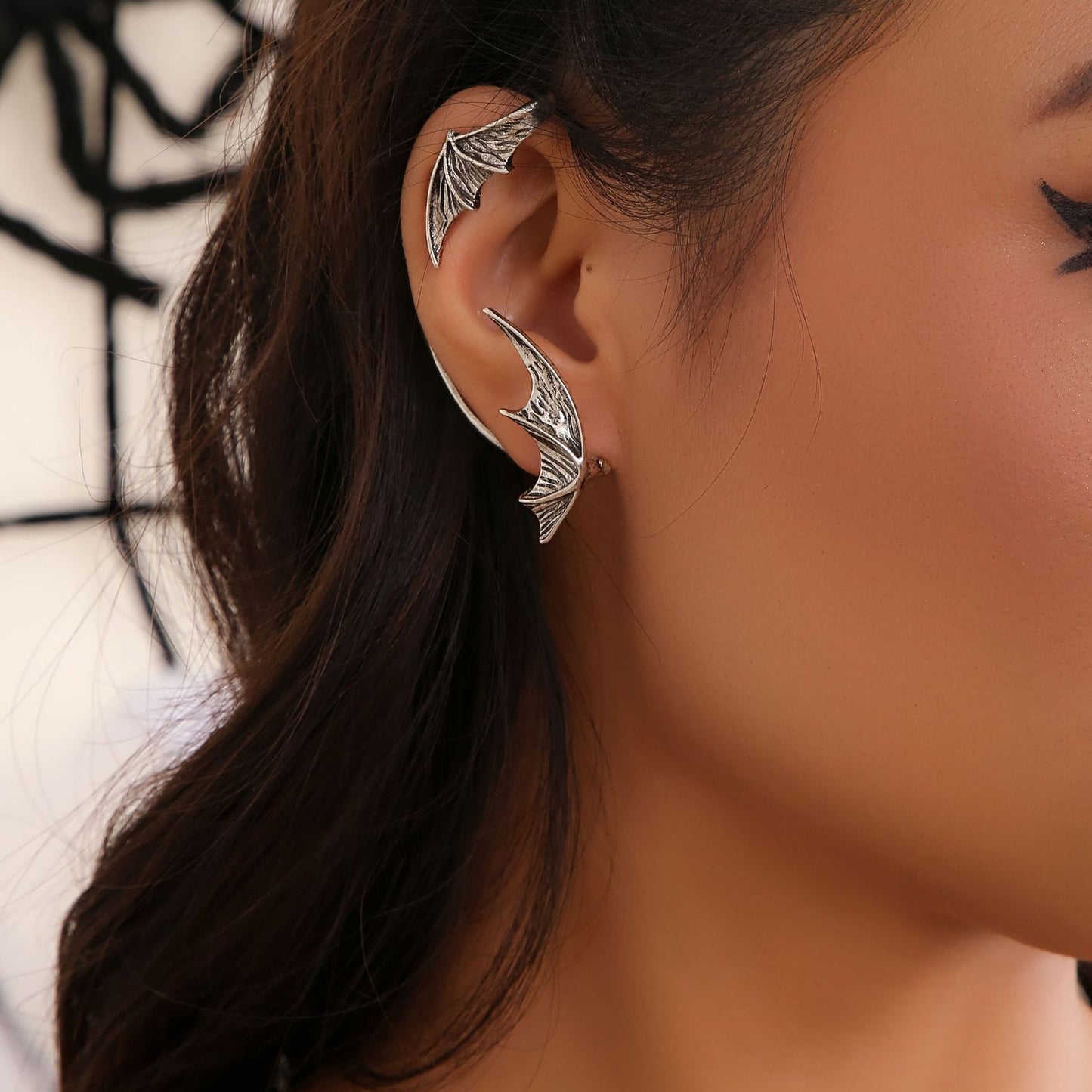 European and American Inspired Cyberpunk Halloween Demon Earrings with Bat Wing Design