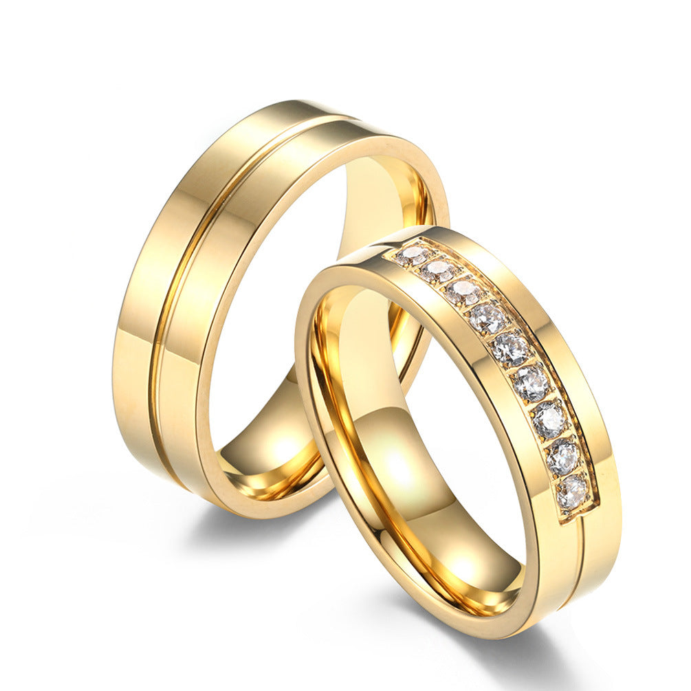 Planderful Titanium Steel Zircon Couple Ring Unisex Wedding Engagement Durable Fade Resistant Jewelry