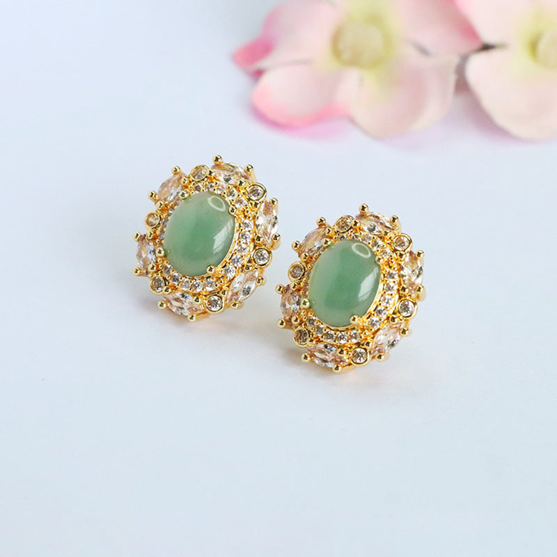 Blue-Water Jadeite Starlight Halo Stud Earrings