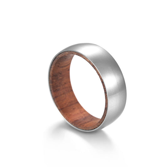 Planderful Rosewood Inlay Titanium Steel Ring For Men Unisex Couple Jewelry Durable