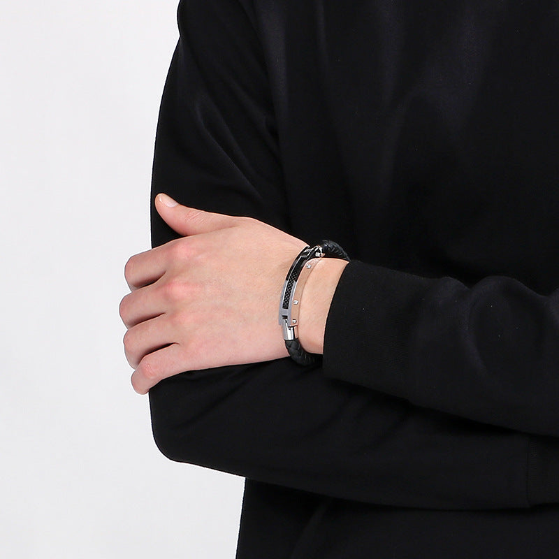 Cool Carbon Fiber Woven Leather Bracelet – & Men's Stainless Steel Bracelet