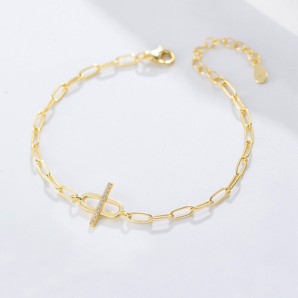 Design Sense Micro-Inlaid Zircon Chain Texture S925 Sterling Silver Bracelet
