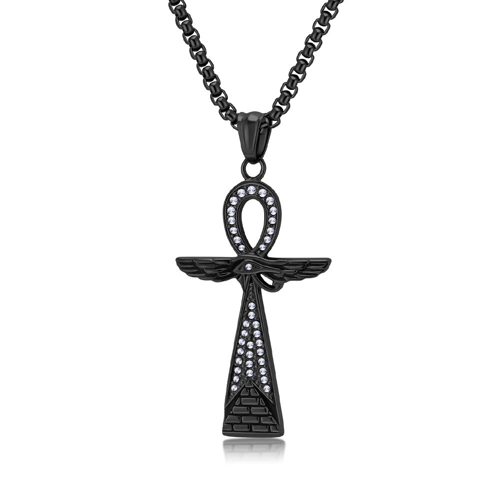 Planderful Ankh Cross Necklace for Men Durable Titanium Steel Retro Literary Egyptian Pendant Hipster Accessory