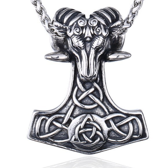 Retro Titanium Steel Viking Sheep's Head Pendant with Celtic Knot Design for Men