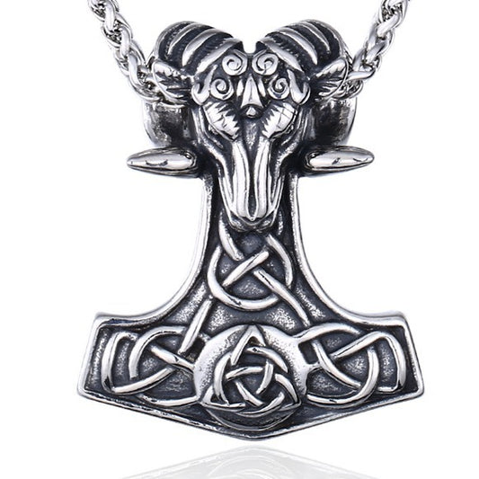Retro Titanium Steel Viking Sheep's Head Pendant with Celtic Knot Design for Men