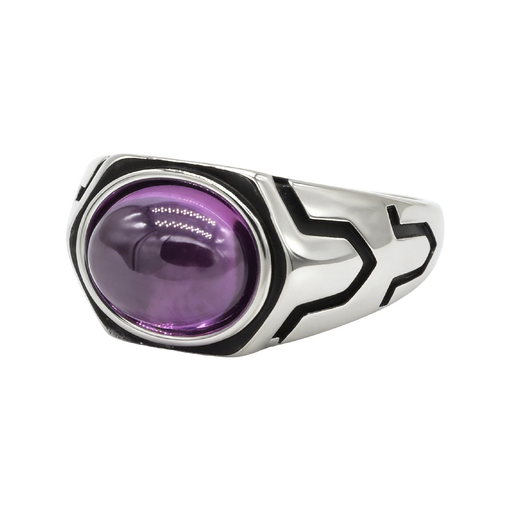 Planderful Personalized Retro Colored Stone Titanium Steel Ring For Men And Women Unisex Jewelry