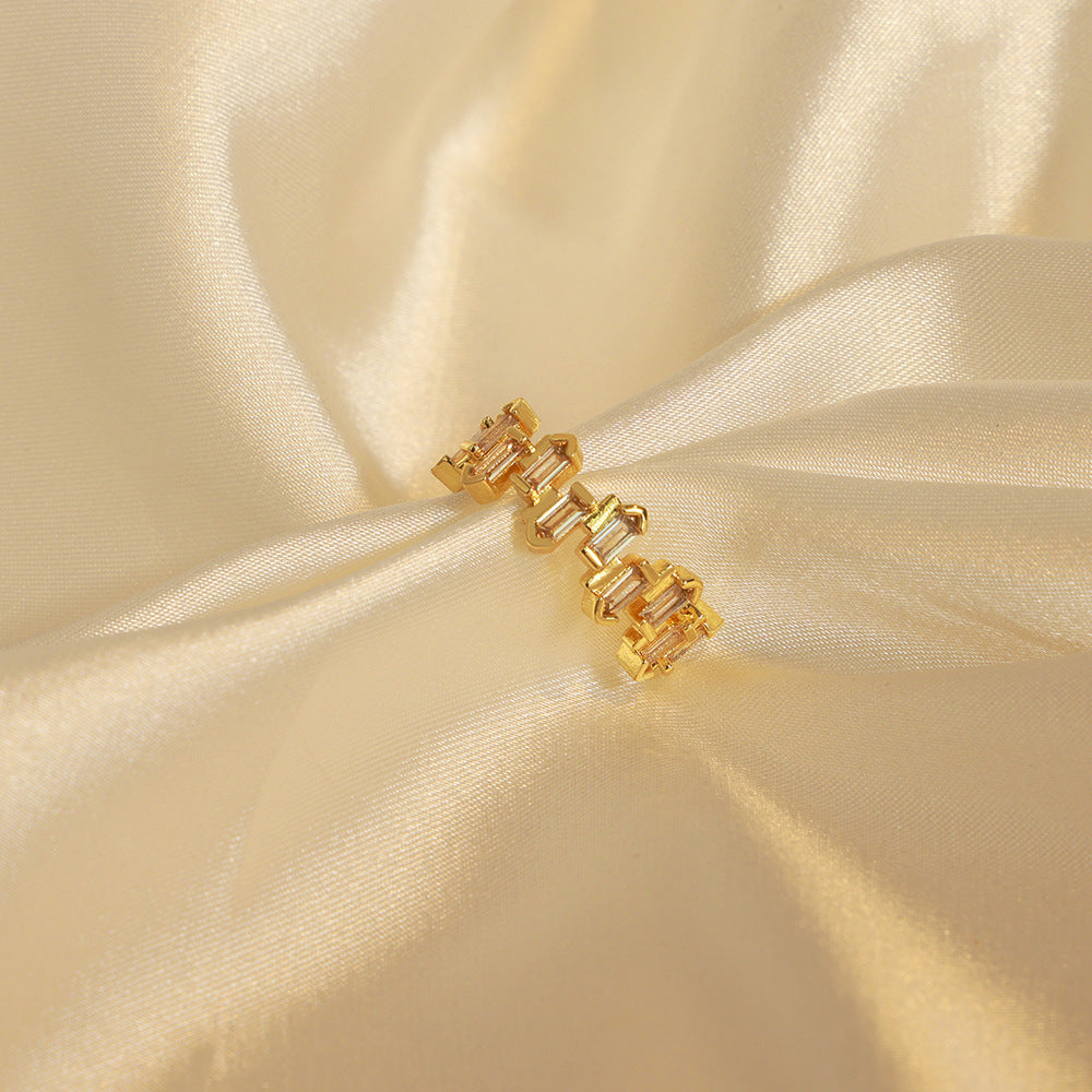 European Copper Open Ring with Irregular Geometric Zircon Design