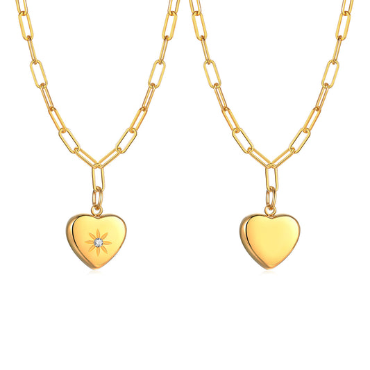 Stainless Steel Zircon Heart Necklace Gold for Ladies Stylish