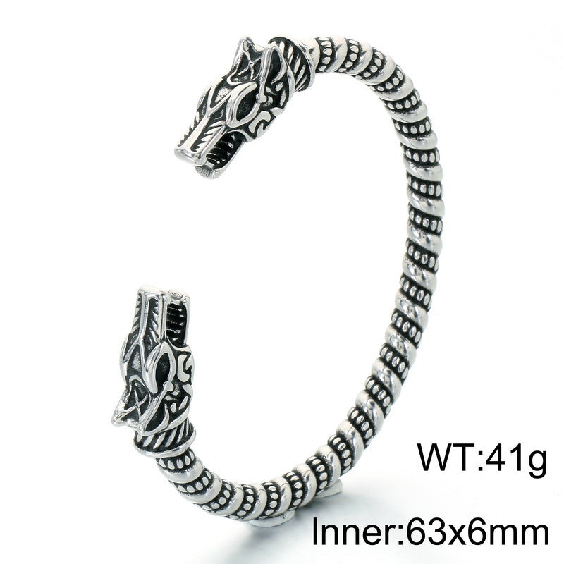 Nordic Viking Double-Headed Animal Head C-Shaped Open Bracelet Double-Headed Dragon