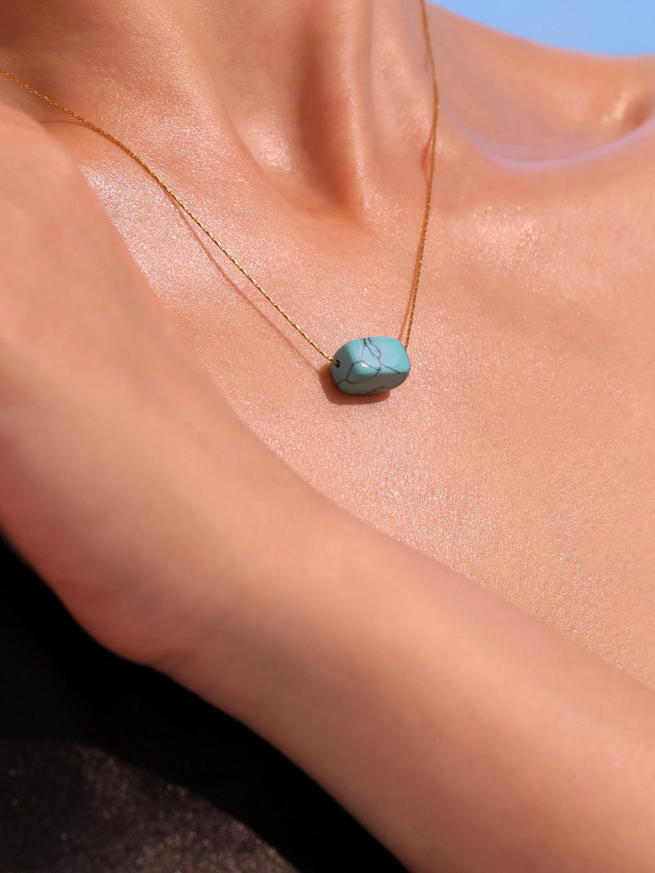 Planderful Turquoise Rectangular Pendant Necklace For Women