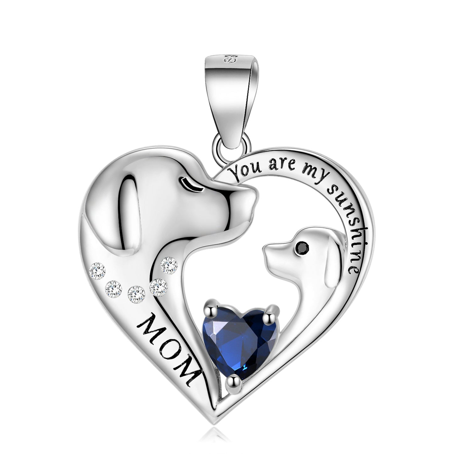 Cute Dog Zircon Heart Shape Pendant Silver Necklace