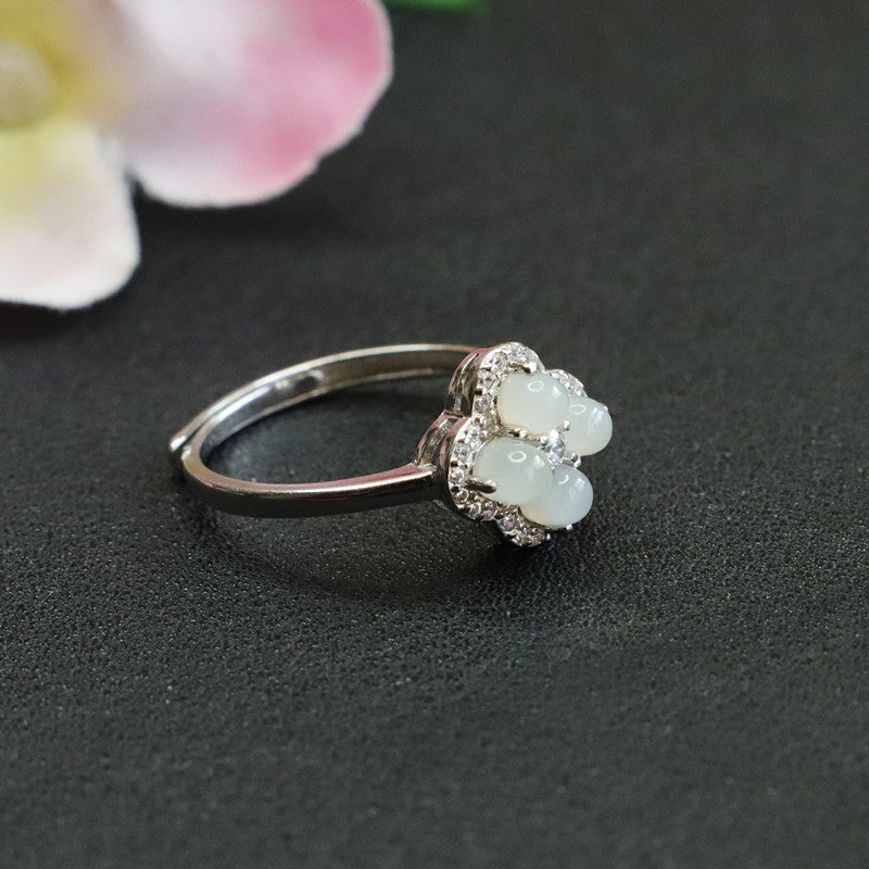 Fortune's Favor Silver Jade Clover Ring