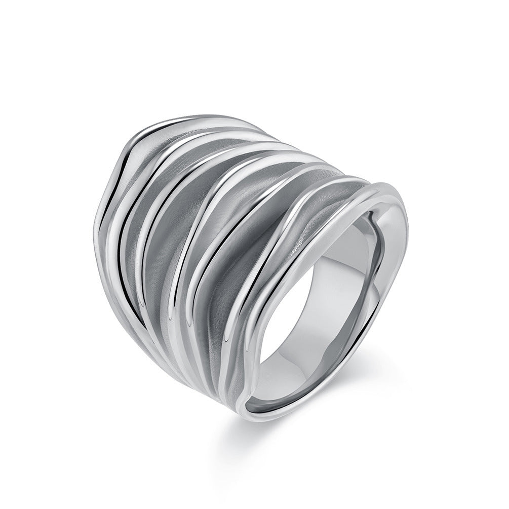 Planderful Gold Plated Titanium Steel Ring For Women With Three Dimensional Woven Pleated Design Light Luxury Jewelry