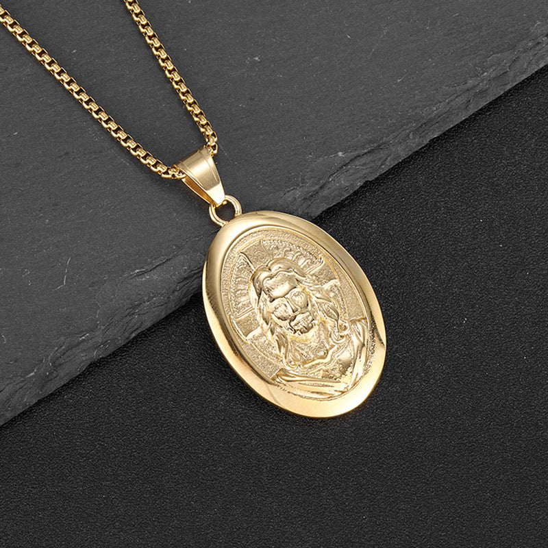 Planderful Everyday Genie Men's Portrait Pendant Necklace Stainless Steel Gold Plated